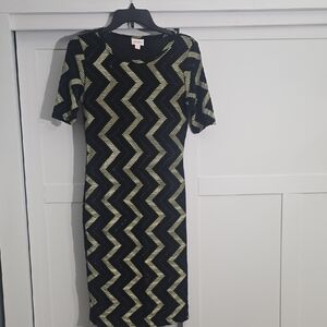 LuLaRoe Black and Gold Zigzag Midi Dress